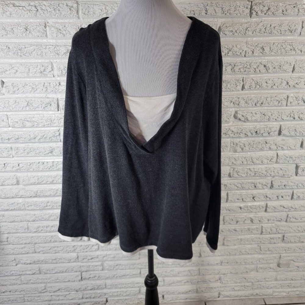 Croft & Barrow Womens Sweater 2X Dark Gray Cotton Knit Square Neck SWE159E